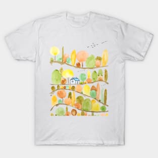 autumn trees and  landscape watercolor T-Shirt